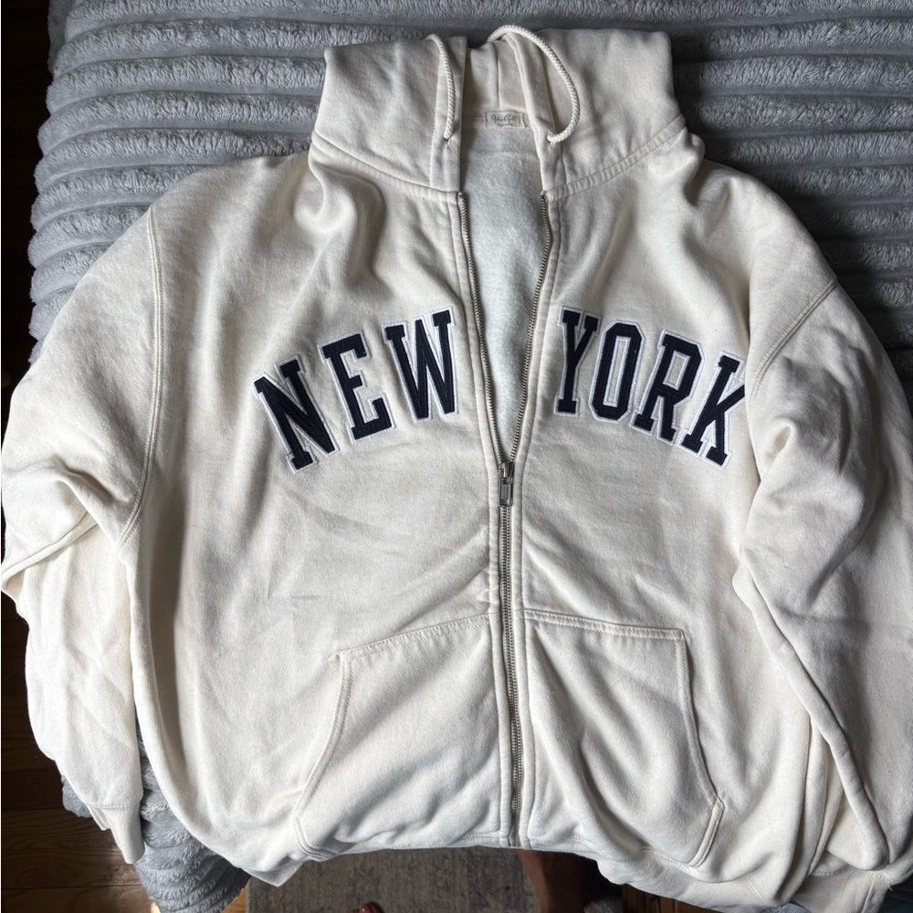 Brandy Melville Cream Zip-Up Jacket